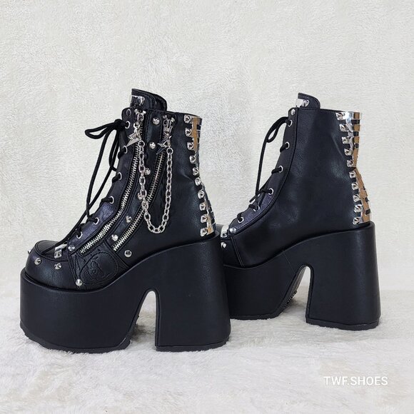 Demonia Shoes - Camel Platform Block Heel Goth Ankle Boots